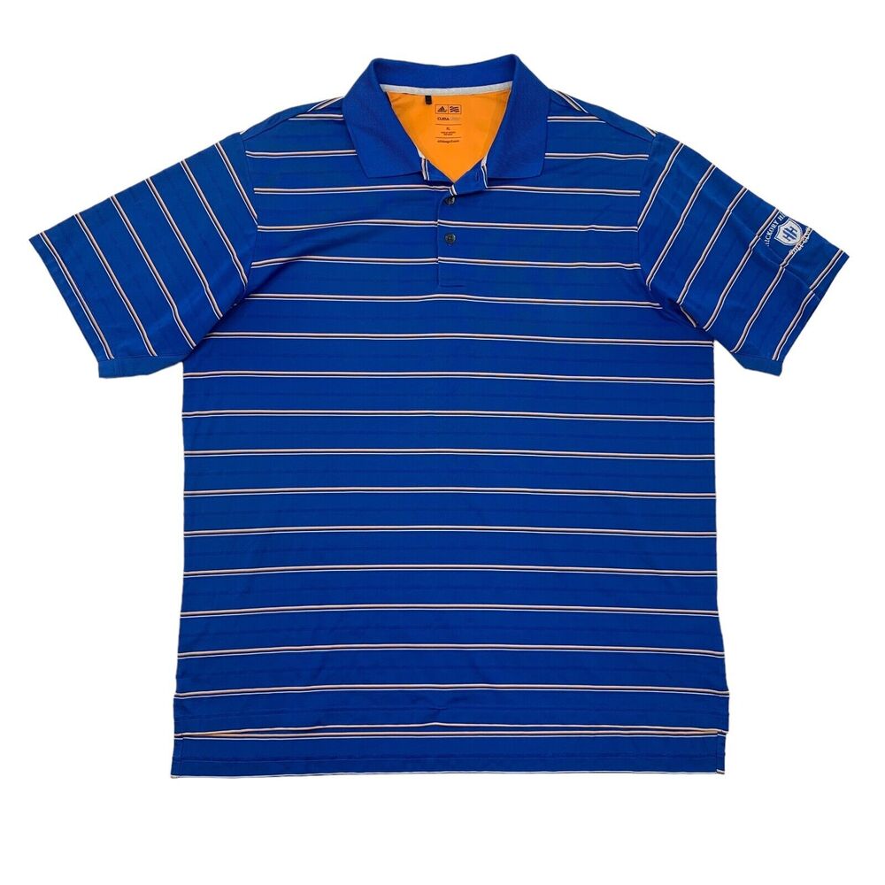 Adidas Polo Shirt Mens XL Extra Large Blue Climacool Striped Hickory Hills Golf